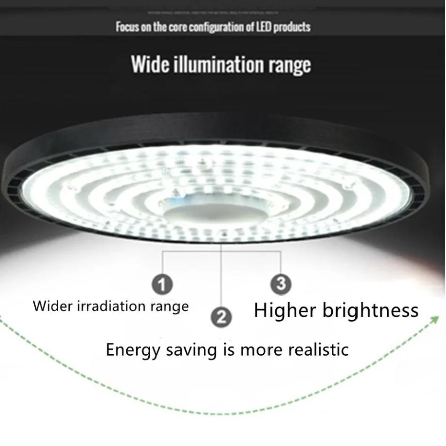 Светодиодный светильник высокой мощности AC220V Super Bright LED High Bay Light UFO для склада, гаража, IP65, водонепроницаемый, для освещения спортзала, фабрики, 6000K, 100Вт, 150Вт, 200Вт