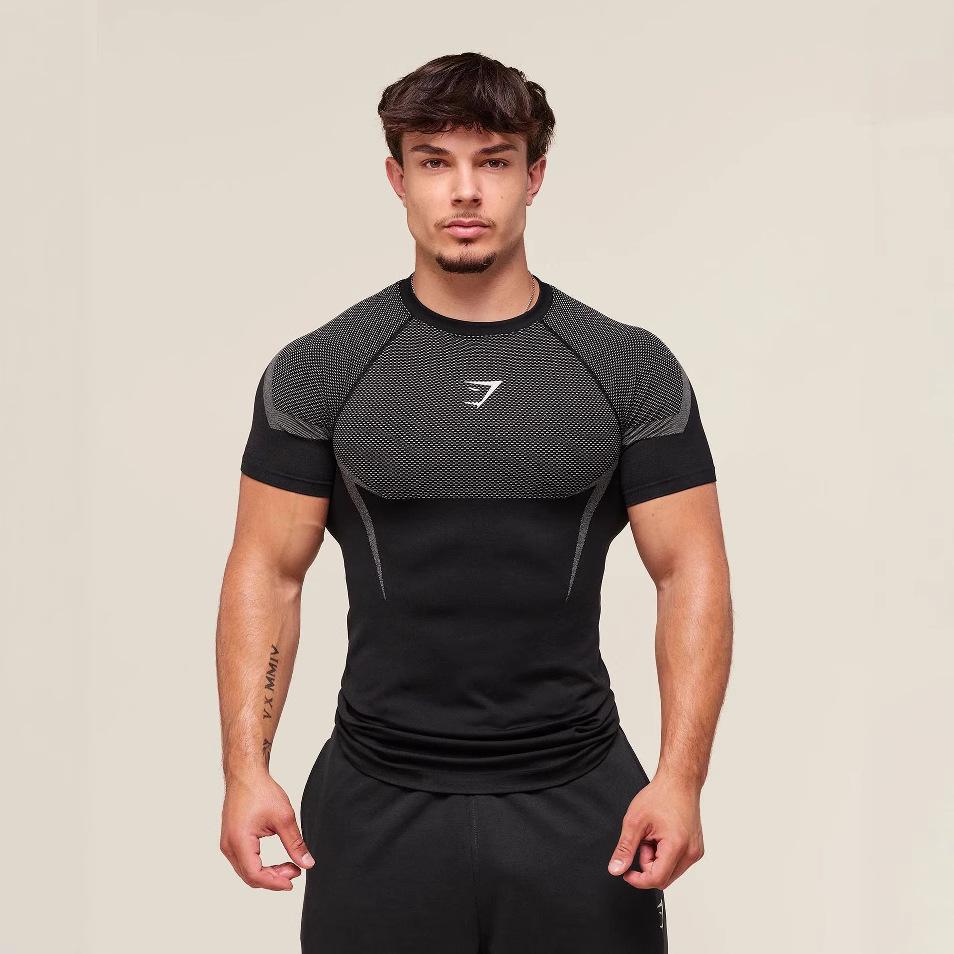 Мужская дышащая компрессионная футболка GYMSHARK с коротким рукавом, для тренировок, быстросохнущая