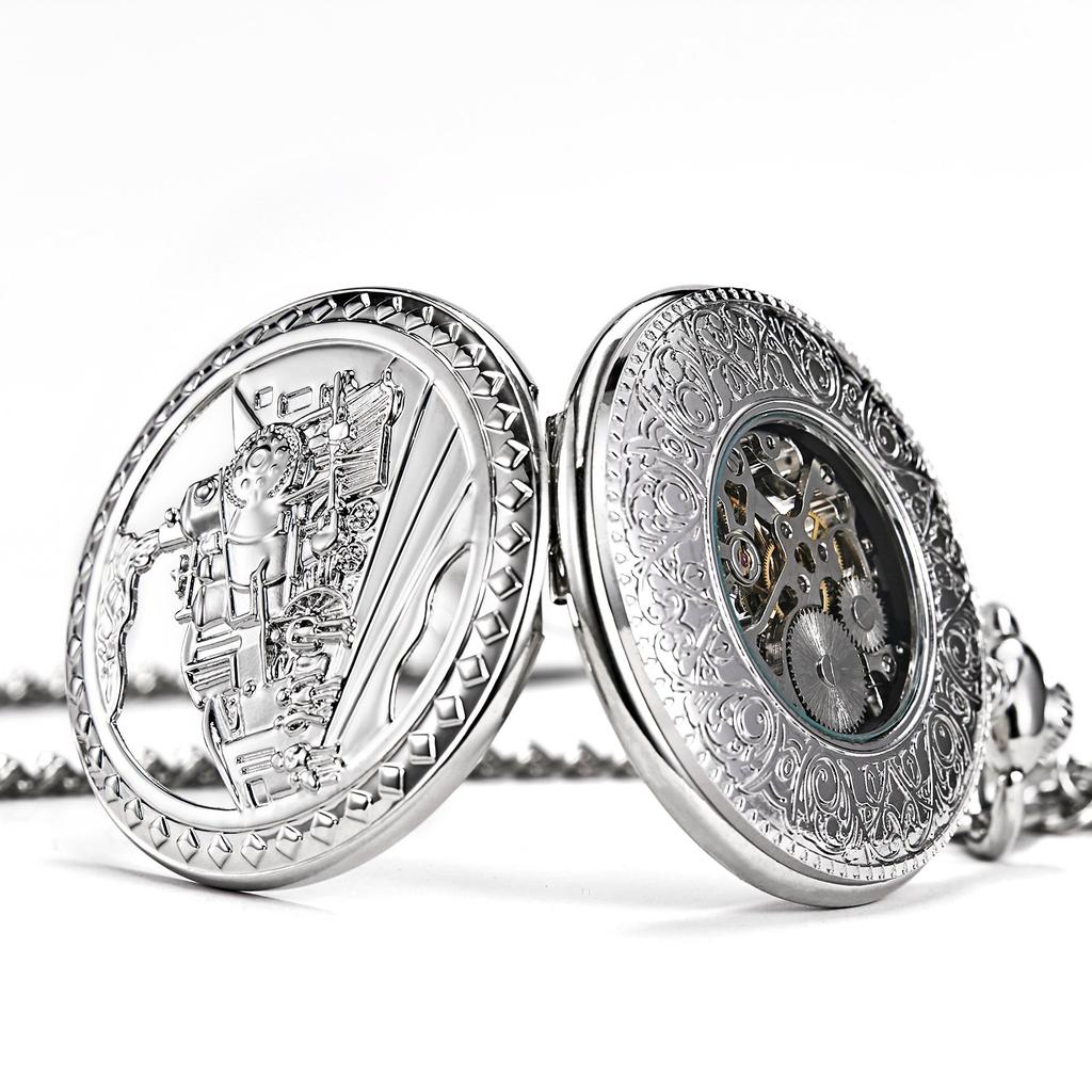 TREEWETO механические карманные часы железнодорожные антикварные скелетонированные римские цифры серебро с цепочкой
