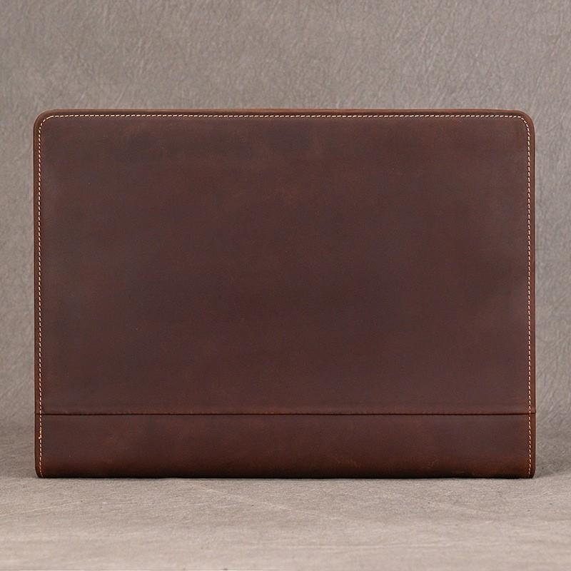 Vintage Crazy Horse Leather IPad Case With Pen Slot 4-Hole Ring Binder Study Office Use 11-inch