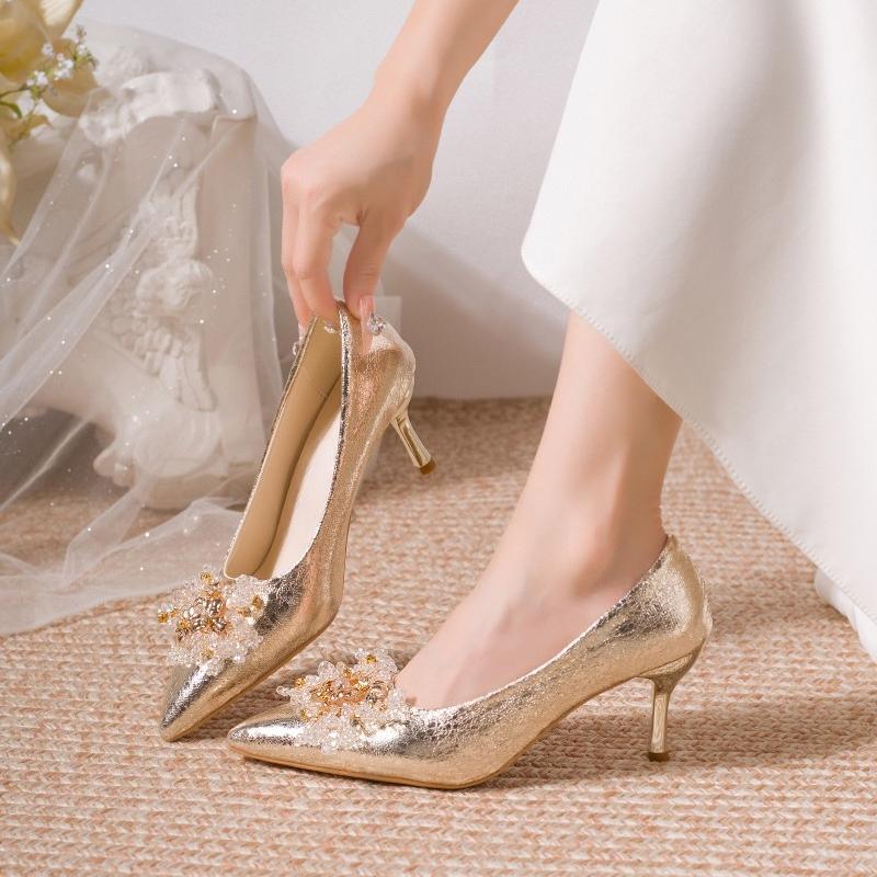 Fashion 2025 New Women Shoes High Heels Women Pumps Sequins High Heels Women Shoes Sexy Ladies Wedding Party Bow Tie Stiletto Heels