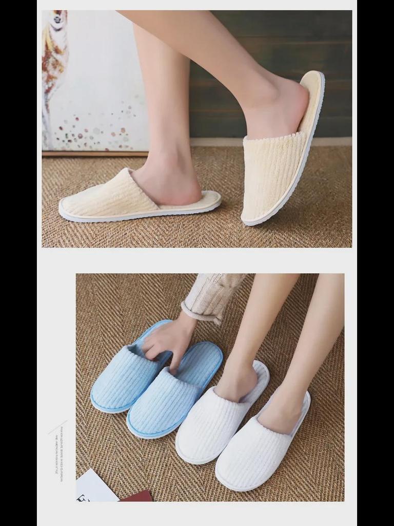 Luxury Disposable Slippers: Plush Coral Fleece, Non-Slip, Ideal for Home, Homestays, and Guest Comfort