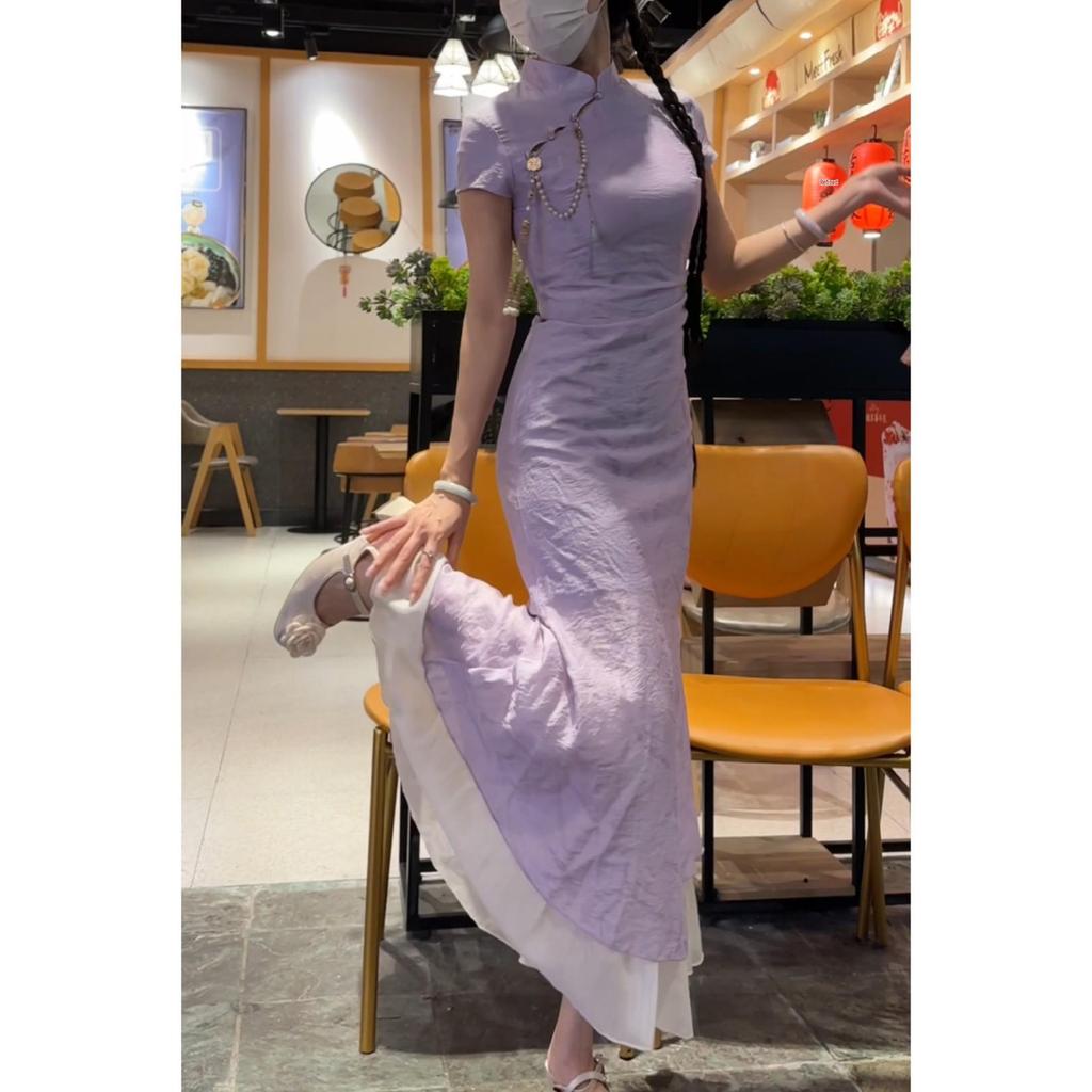 Ретро китайское ципао со стойкой: Пошаговое платье-слим с лотосом