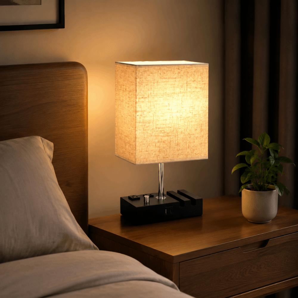 Fabric Lampshade LED Desk Light Warm White LED Bulb Table Lamp Eye-Caring Desk Light  Bedroom