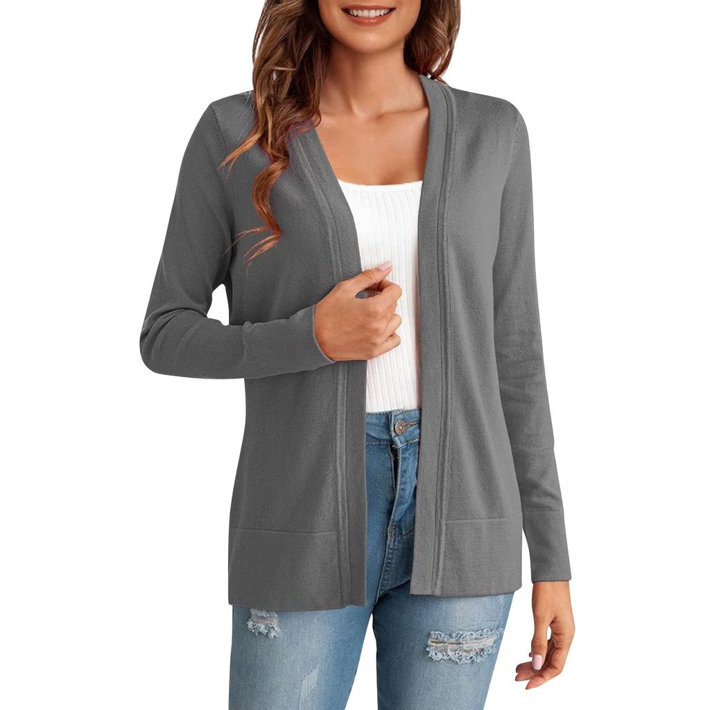 Women's Fashionable Solid Color Long Sleeved  Versatile Cardigan Jacket