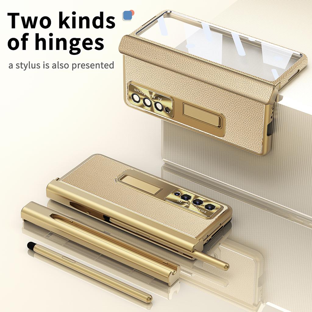 Non -Slip Full Coverage Glass Film Cover Case For Samsung Galaxy Z Fold 4 Fold4 Fold3 5g Fold 3 S Pen Holder Leather Phone Bag