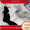 Women's Grey Knee-High Cotton Socks with Cuffs & Bows - Korean & Japanese Girly Style