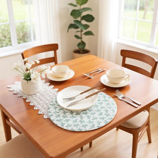 Retro Floral Placemat Cotton Linen Round Rectangular Placemat Heat Insulation
