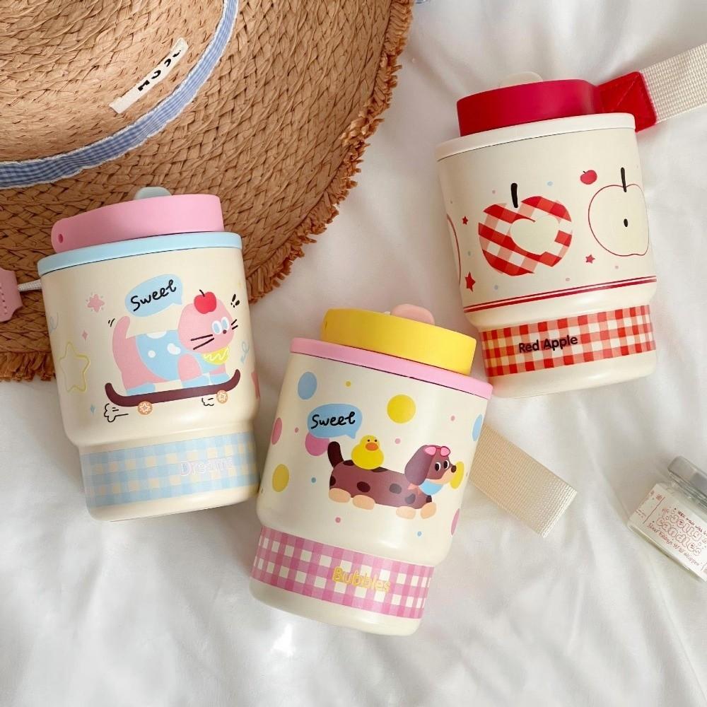 Stainless Steel Cartoon Insulated Cup 420ml Straw Thermal Flask Cute Travel Coffee Mug