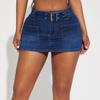 Women Stretch Denim Skirts High Waist Bodycon Jeans Mini Skirt With Belt