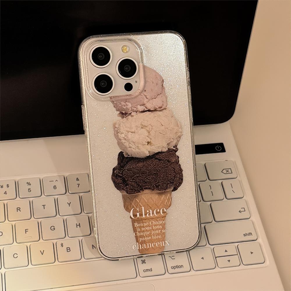 Ins-style transparent glitter case suitable for Apple 16 Pro Max, 17, niche ice cream iPhone 15, soft 11