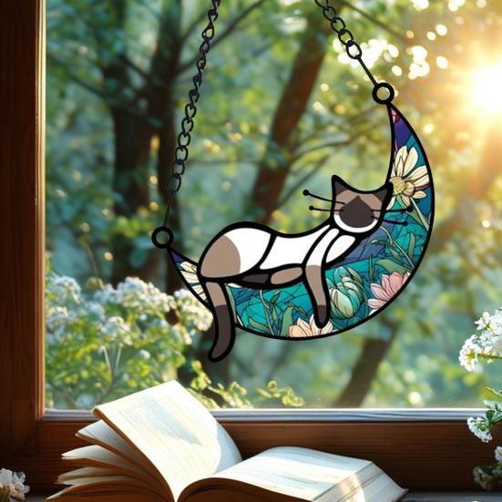 Кошка спит на Луне подвесное украшение на стену гостиной окно подвесной витраж