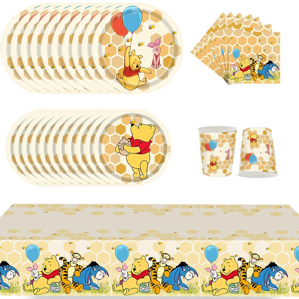 51pcs Winnie The Pooh Party Tableware Include Plate, Napkin, Tablecloth, Cup