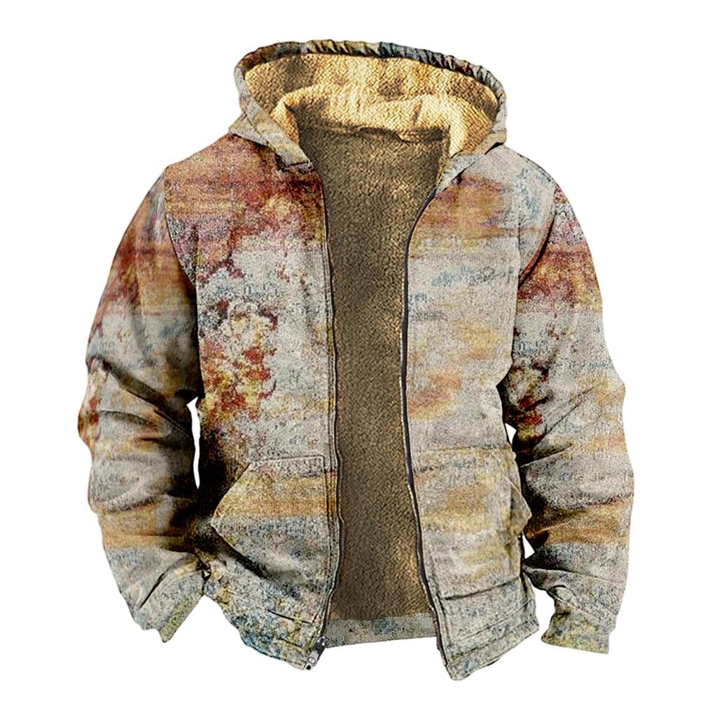 Мужской индивидуальный повседневный свитер на молнии с длинным рукавом и принтом, толстый хлопковый костюм, зимний костюм