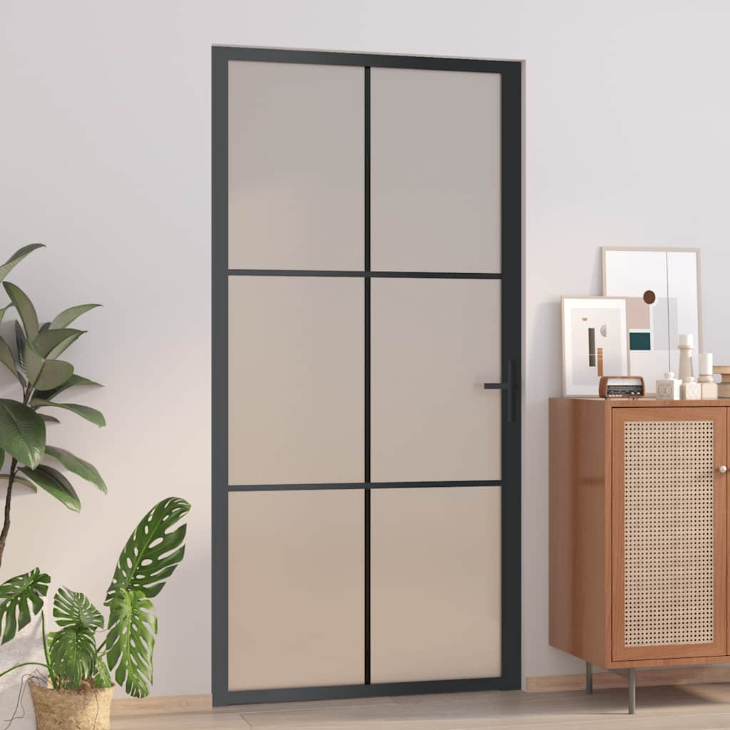 Interior Door 102.5 x 201.5 cm Black Matte Glass and Aluminum