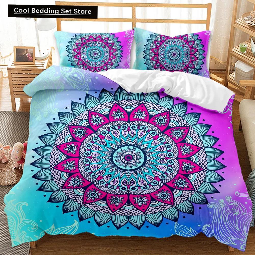 Comforter Bohemian Mandala Queen Size Tie Dye Spiral Hippie Boho Bedding Set Exotic Floral Polyester Qulit
