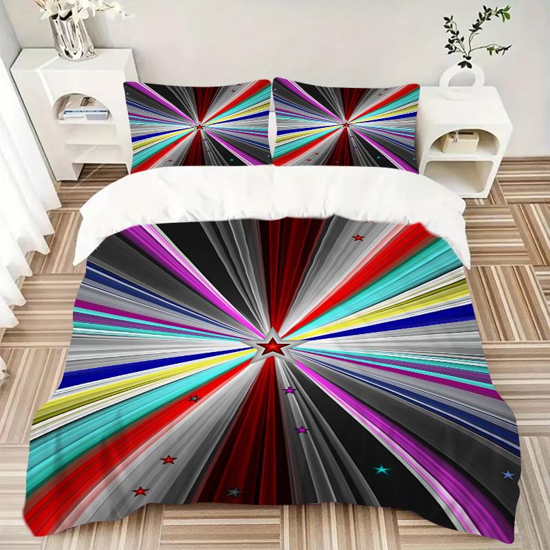 3pc Starburst Spectrum Cover Set - 1 Quilt Cover + 2 Pillowcases, All Seasons Bedroom Setting, Perfect for Home029