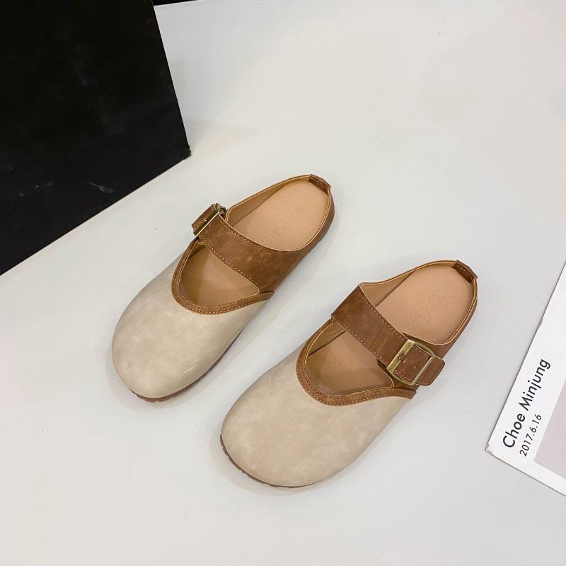 Модные женские тапочки Baotou, осенние туфли-лодочки с пряжкой на ремне для женщин, полутапочки, модные универсальные тапочки, женская обувь