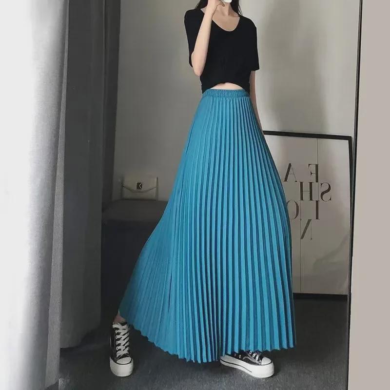 «Женская блестящая плиссированная юбка макси в стиле ретро 2024 года»: Высокая талия, облегающий крой, на весну и лето».