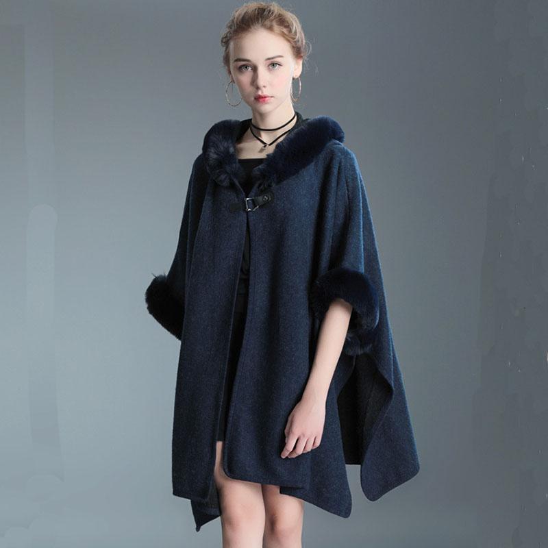 Осенне-зимняя женская накидка с шалью, куртка с капюшоном, накидка, твидовый жакет большого размера, свободный кардиган, рукава семь точек