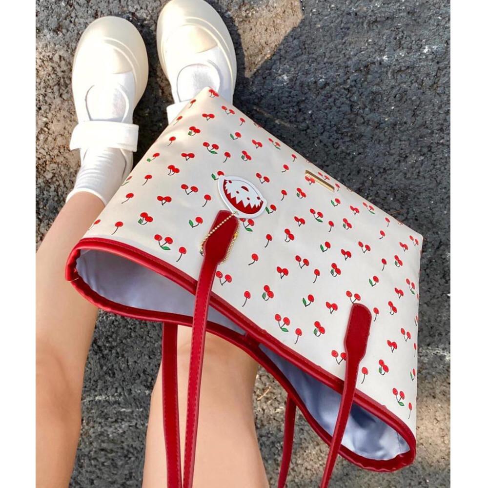 Cherry Print Tote Bag Purse Women New Harajuku Aesthetic Large Capacity Handbag Female Retro Sweet Y2k Shoulder Bags Wallets