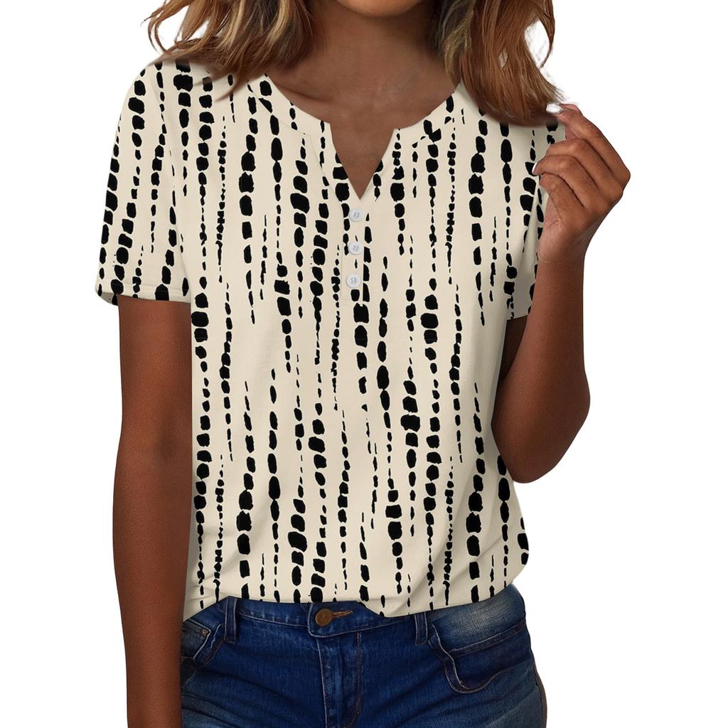 Летние топы для женщин Блузки на пуговицах для женщин Нарядные повседневные футболки с V-образным вырезом