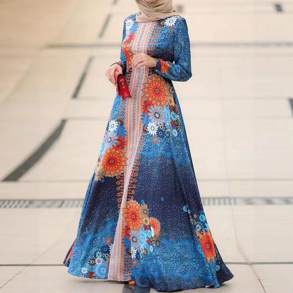 Женское элегантное длинное платье с круглым вырезом и длинными рукавами