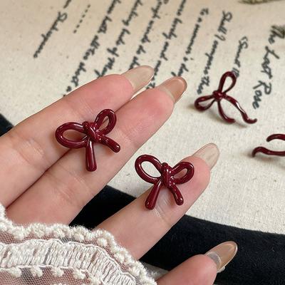 1 пара прекрасных нежных мини-сережек-гвоздиков с красным бантом для женщин и девочек, милые простые универсальные серьги, ювелирные аксессуары, подарки