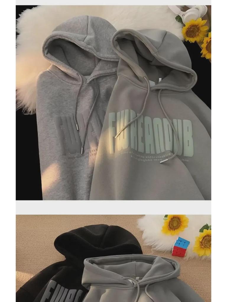 Мужская толстовка с капюшоном в стиле ретро American Letter, утолщенная повседневная куртка для осени/зимы