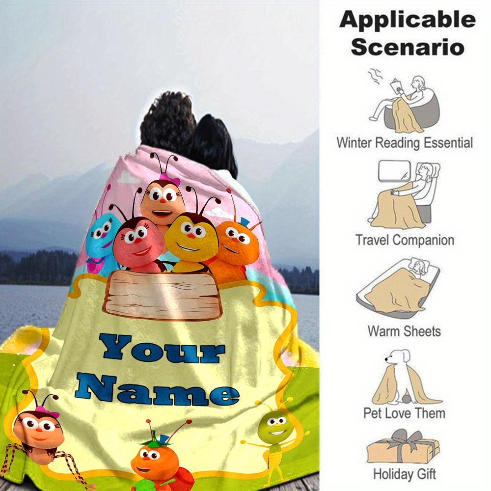 Cute Insect Friends Rainbow Blanket With Customizable Name Comfortable In All Seasons Suitable For Sofas Beds Travel Camping And Office Decoration