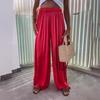 Women Casual Pants Mid-rise Elastic Waist Wide Leg Pants Solid Color Sporty Loose Fit Trousers Floor Length Summer Pants