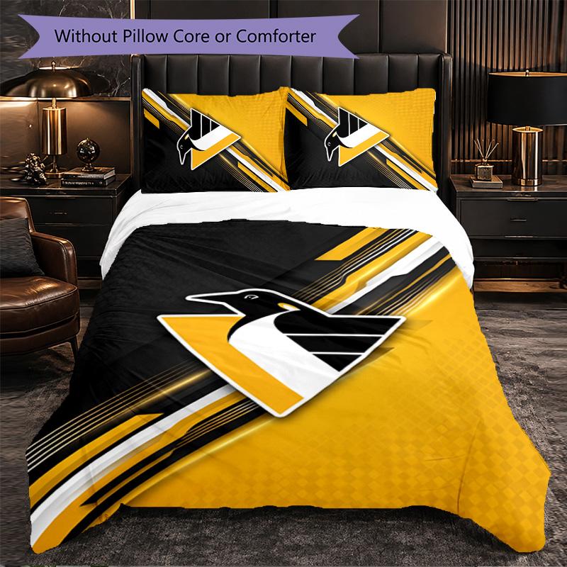 Pittsburgh Penguins Pattern Microfiber 3Pcs Bedding Set Decor Duvet Cover Set For Bedroom Home Use