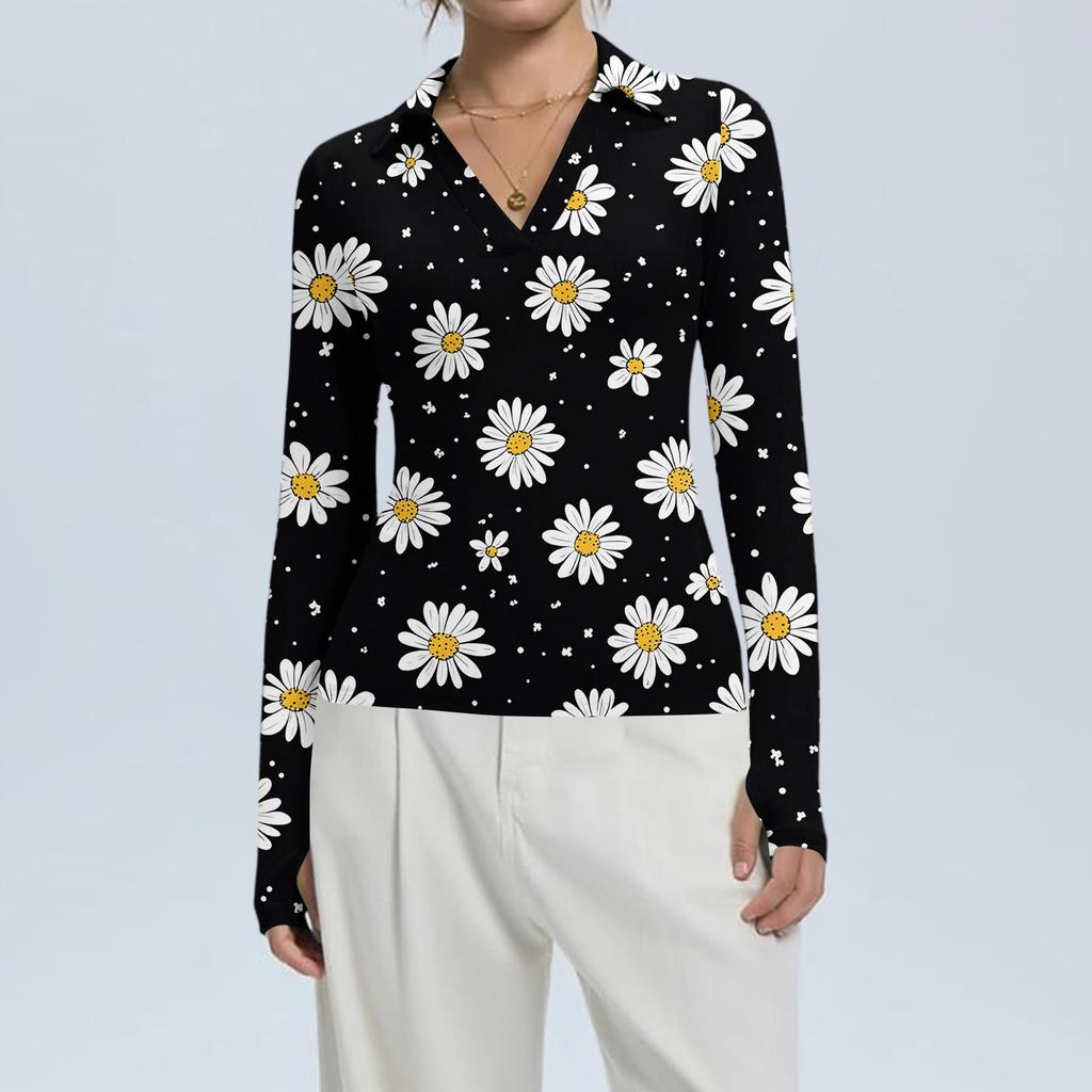 Women's Fashion Casual Print V-Neck Long Sleeve Button-Down Top