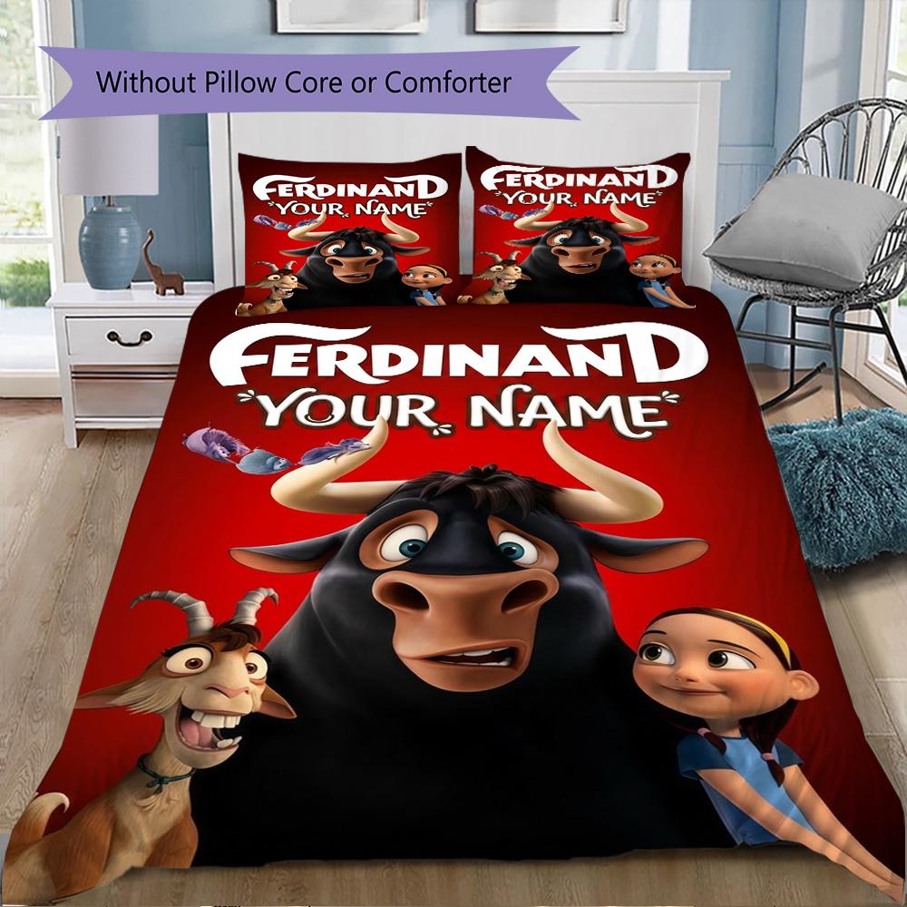 Custom Name Ferdinand Pattern Bedding,Quilt Set Quilt Cover Pillowcase Home Birthday Gift(1 * duvet cover + 2 * pillowcase, without core)_lx