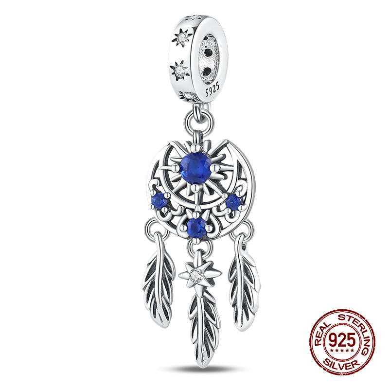 100% оригинальное серебро 925 пробы с перьями, красочные подвески в виде ловца снов, подвески, подходят для оригинальных браслетов 925, ювелирные изделия своими руками