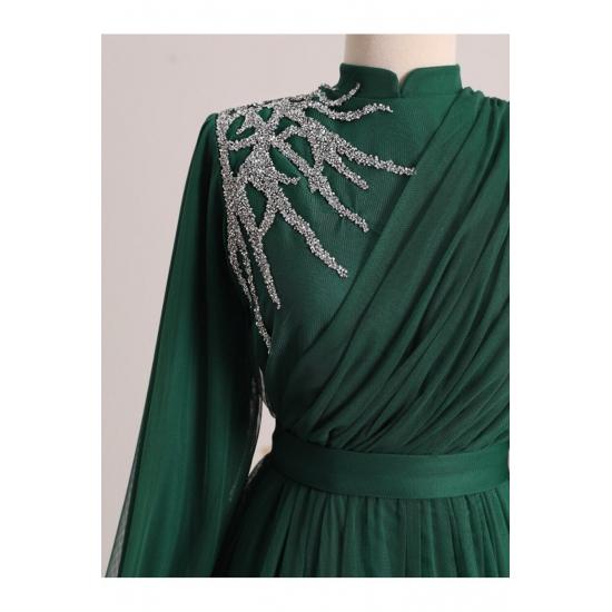 Женское вечернее платье из тюля в стиле хиджаб с драпировкой и поясом