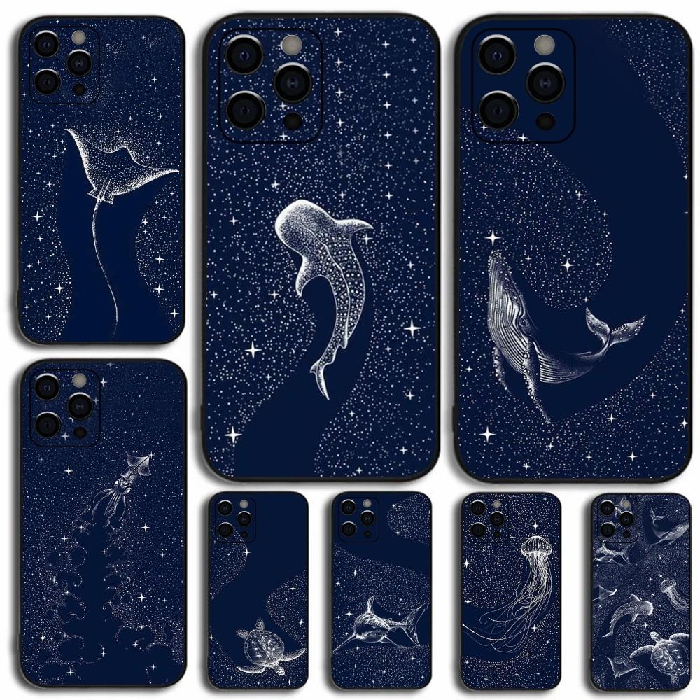 Чехол для телефона с рисунком кита, морского животного, для Apple iPhone 15,14,13,12,11,Pro,X,XS,Max,XR,Plus,Mini, Мягкий черный чехол