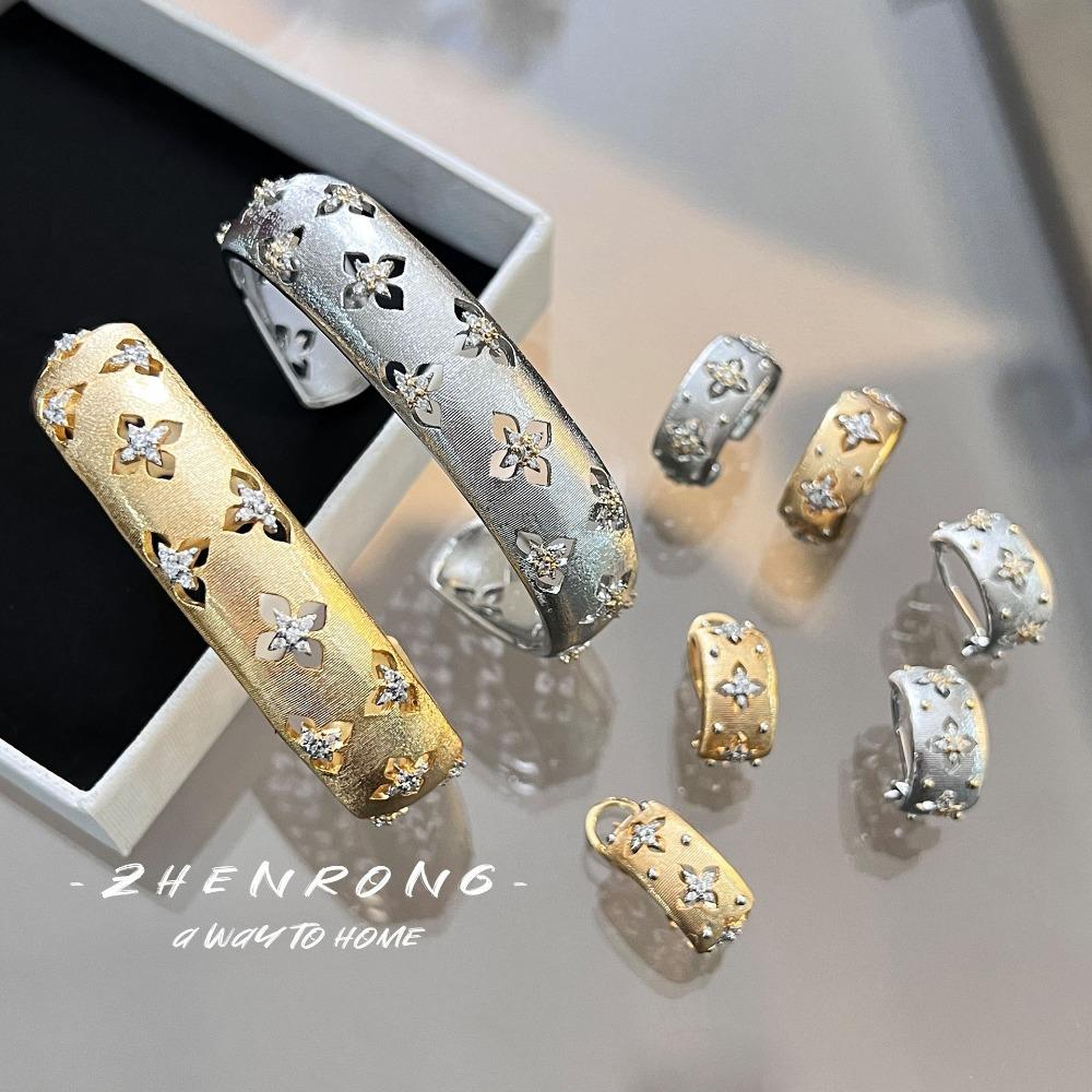 Vintage Boho Two Tone Gold Brushed Handmade Ring Set with Earrings Necklace Bracelet Real Gold Plated Jewelry