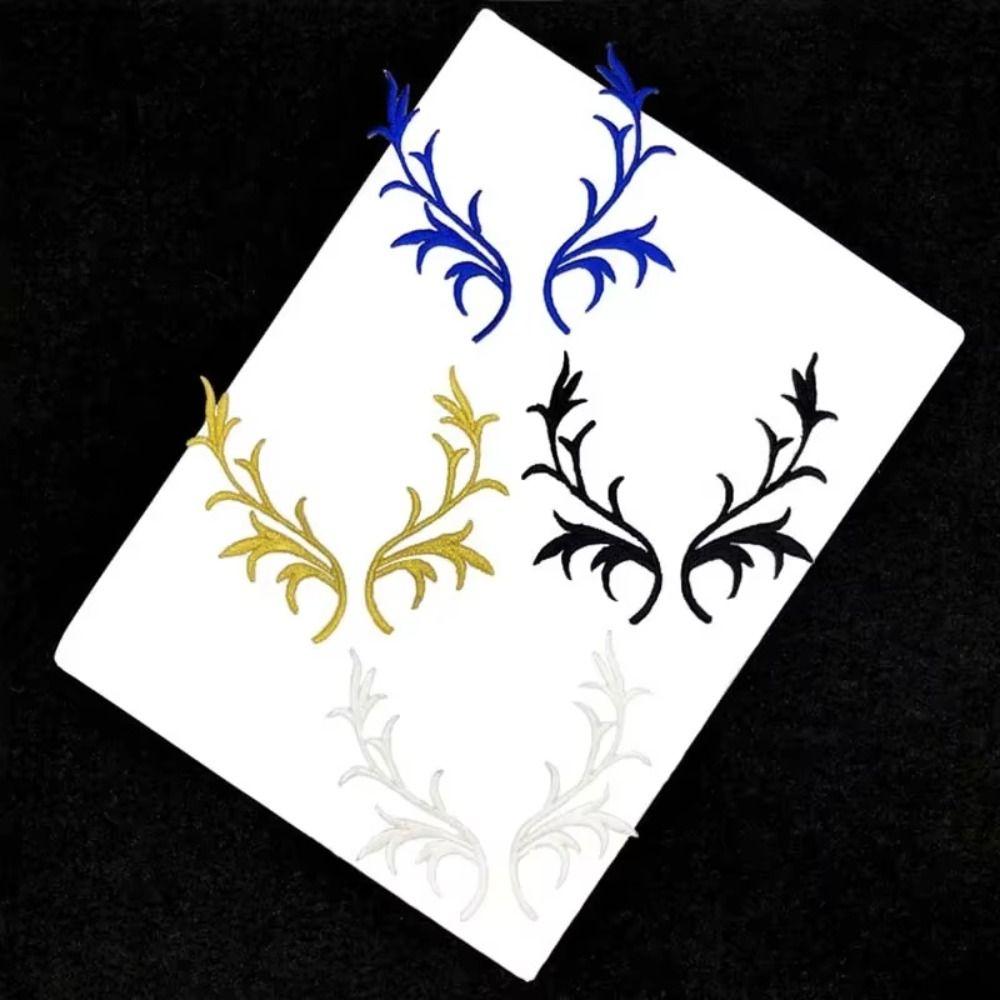 4 Pairs Deer Antler Embroidery Patch Decorative Applique Sew on Patch  For Clothing Dresses