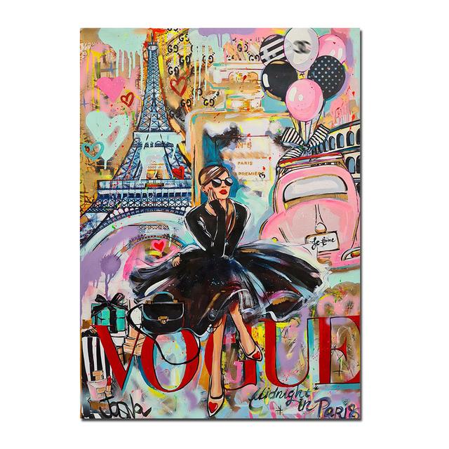 Modern Fashion Graffiti Street Pop Art Woman Frameless Poster Painting Canvas Print Wall Picture For Living Room Home Decoration