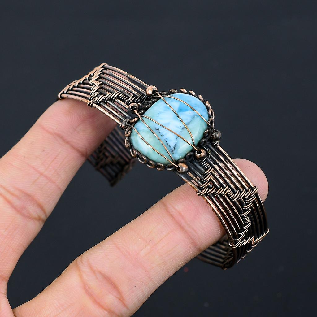 Ларимар Ручная работа Медная проволока Оплетка Браслет Регулируемый N1i94
