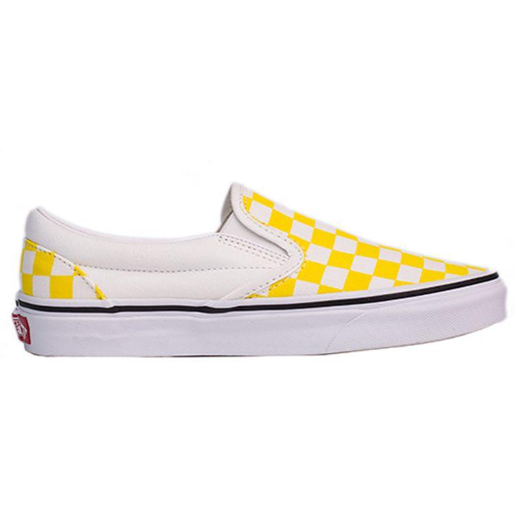 Vans Серия Slip-On Удобная повседневная парусиновая обувь с низким верхом Унисекс кроссовки Желтый Белый в клетку VN0A4BV3VXL