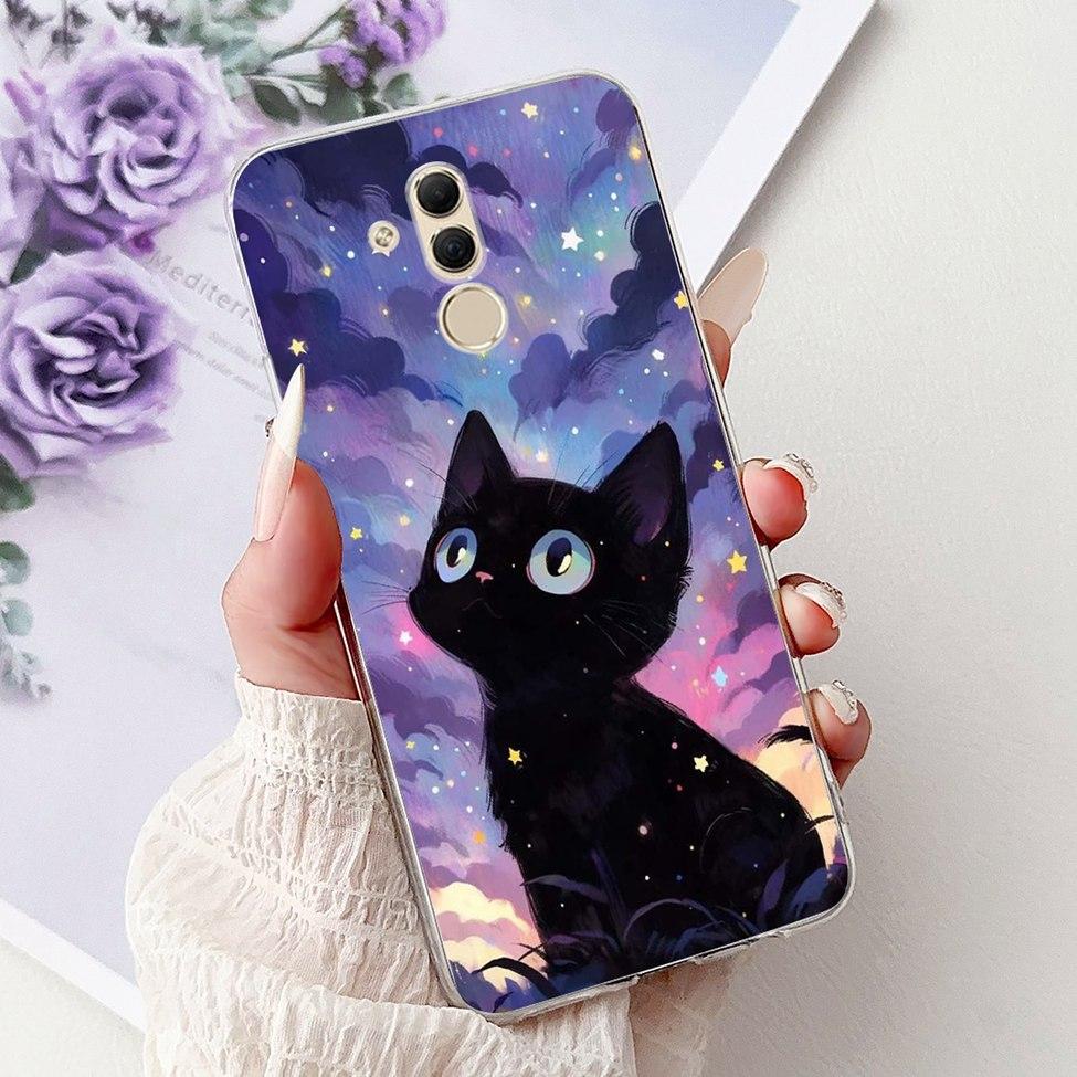Clear For Huawei Mate 20Lite SNE-LX3 INE-LX2 Back Cover For Huawei Mate 20 Lite Case Cute Cartoon Cat Luxury Flowers Funny Funda