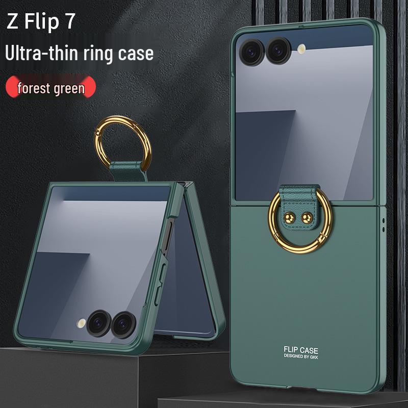 Чехол для Samsung Galaxy Z Flip7: Однотонный, Большое окно, Кольцо-застежка, Защитный складной экран для мужчин и женщин.