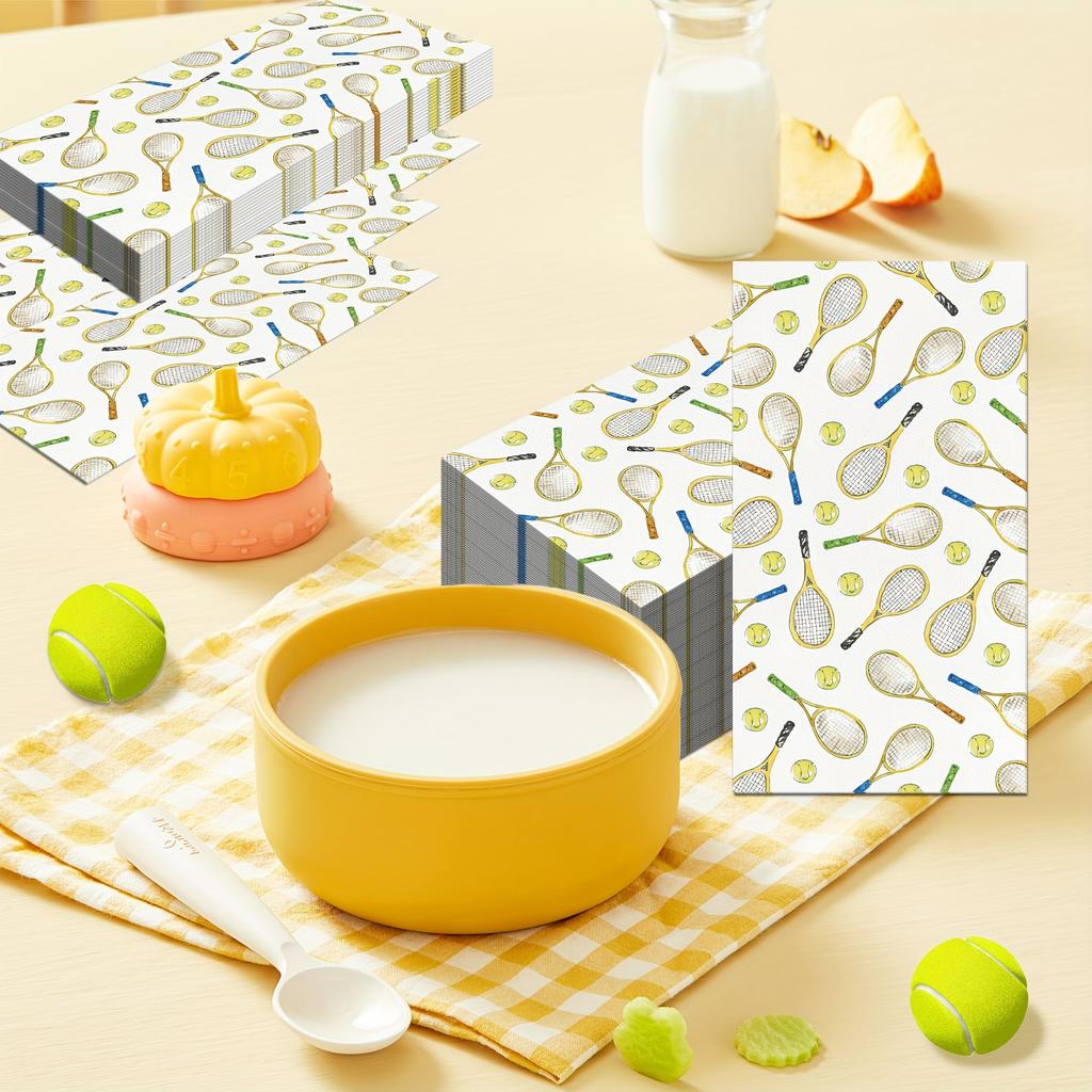20 шт. napkins для теннисной вечеринки, в теннисной тематике, с узорами ракетки и мяча, одноразовые бумажные салфетки для спортивных мероприятий, принадлежности для вечеринки