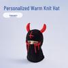 Персонализированная смешная шапка-свитер с рожками дьявола - Женская теплая шерстяная осенне-зимняя кепка