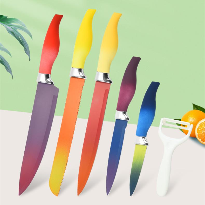 Градиентный цвет, шесть предметов, кухонный набор ножей из нержавеющей стали, подарочная коробка, набор ножей для упаковки