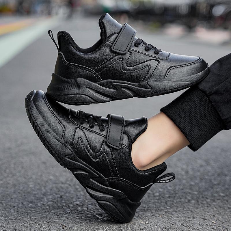 Черная детская спортивная обувь, легкие повседневные кроссовки на плоской подошве для детей, мальчиков, для бега на открытом воздухе, нескользящие детские теннисные кроссовки