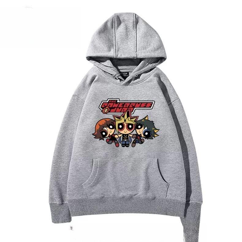 Ю-ГИ-О! Худи с капюшоном из коллекции Powerpuff Girls. Свободный крой, принт, 100% хлопок. Для мужчин и женщин.