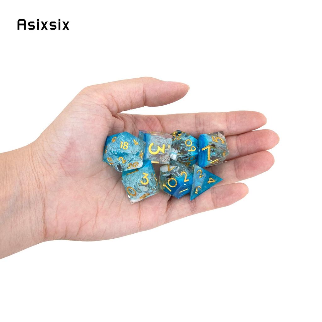 7 шт. синий золотой номер с острыми краями, смоляные кубики, многогранные кубики, подходящие для ролевых ролевых игр, настольная игра